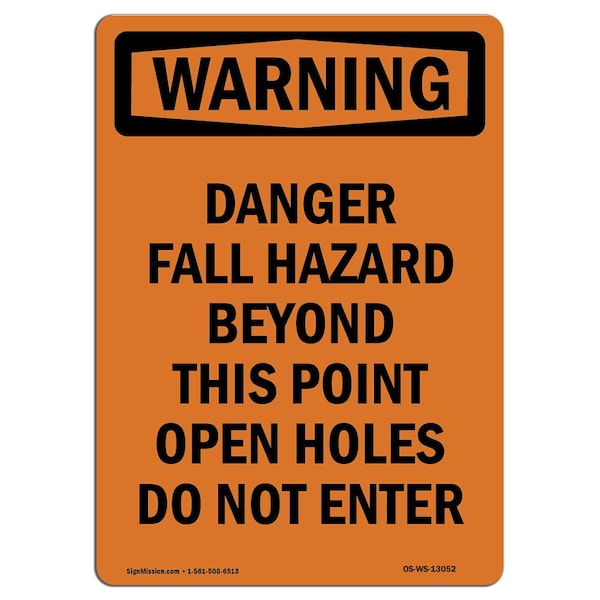 OSHA WARNING Sign, Fall Hazard Beyond This, 5in X 3.5in Decal, 10PK, 3.5" W, 5" H, Portrait, PK10